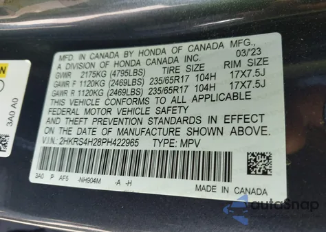 2023 Honda Cr-V Lx Awd z USA, uszkodzony, nr VIN 2HKRS4H28PH422965